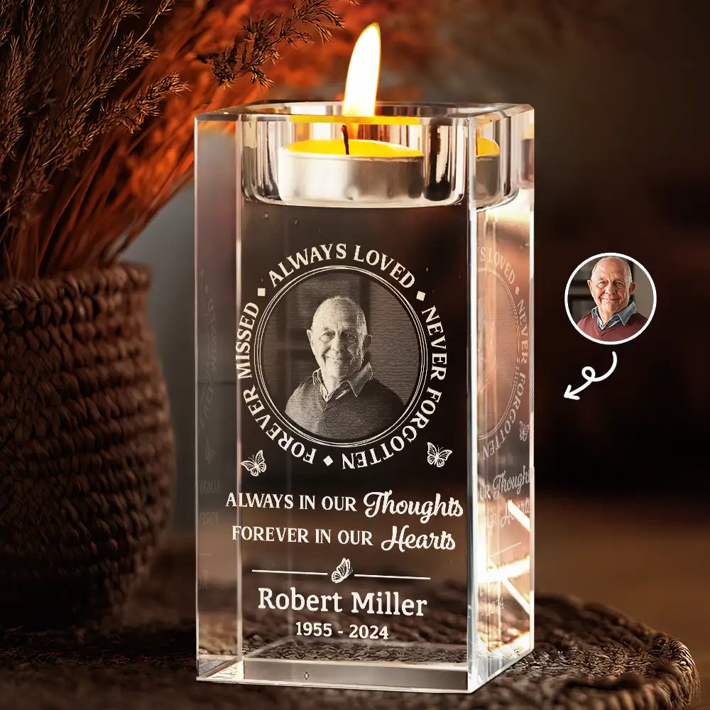 Custom Photo Memorial Always Loved Never Forgotten - Personalized Crystal Candle Holder