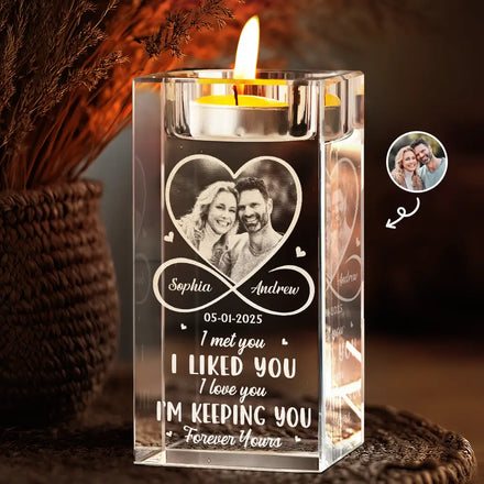 Custom Photo I Met You I Liked You I Love You - Personalized Crystal Candle Holder