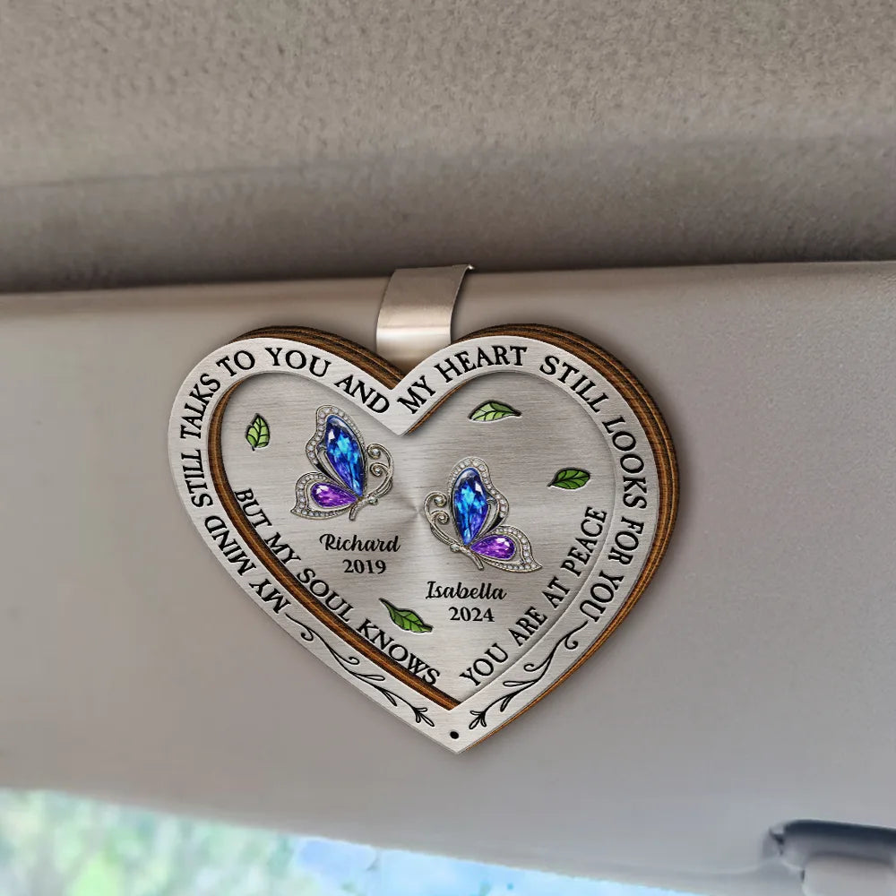 Memorial,Sad,Family - Memorial My Mind Still Talks To You Heart Shaped - Personalized Custom Shaped Car Visor Clip