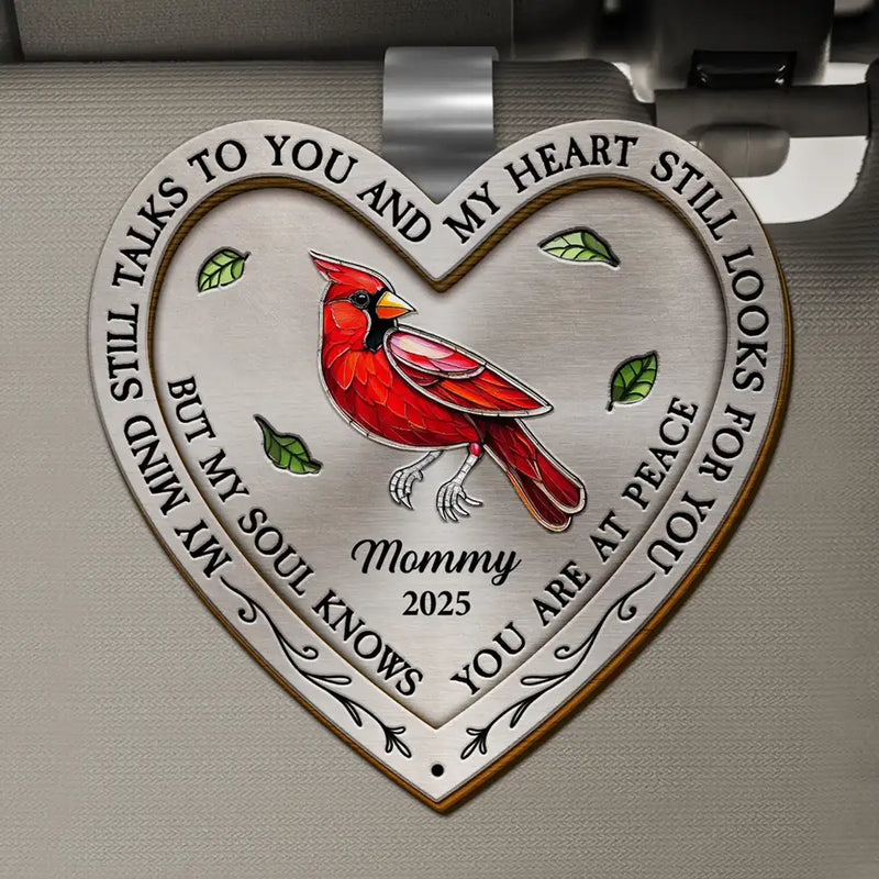Memorial,Sad,Family - Memorial My Mind Still Talks To You Heart Shaped - Personalized Custom Shaped Car Visor Clip