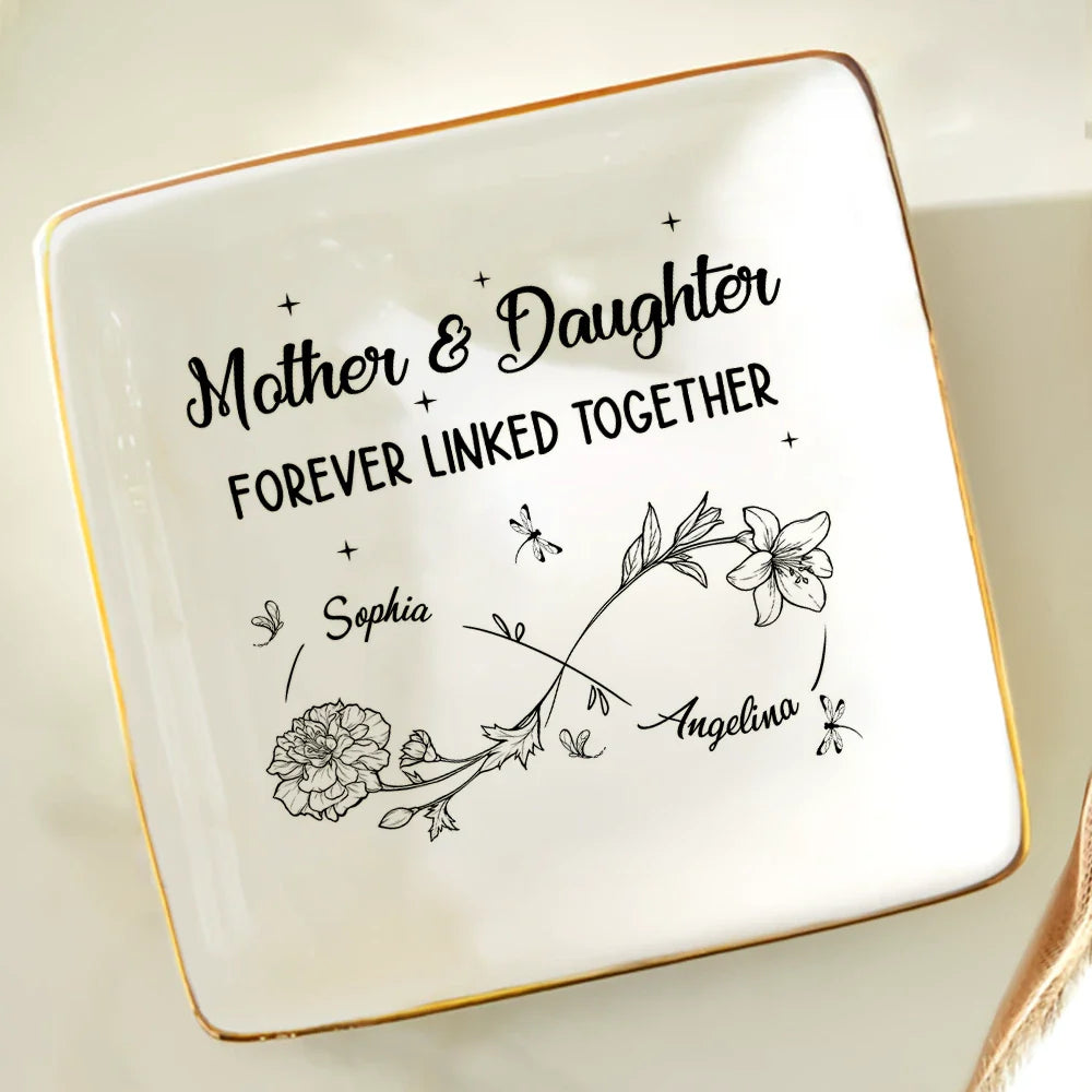Infinity Flower Mother And Daughter Forever Linked Together - Personalized Ring Dish