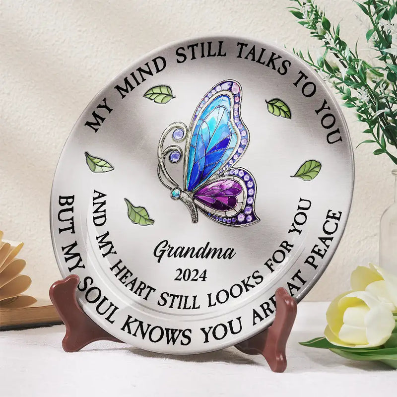 Memorial,Family,Sad,Gift For Grandparents,Parents - Memorial My Mind Still Talks To You - Personalized Ceramic Plate
