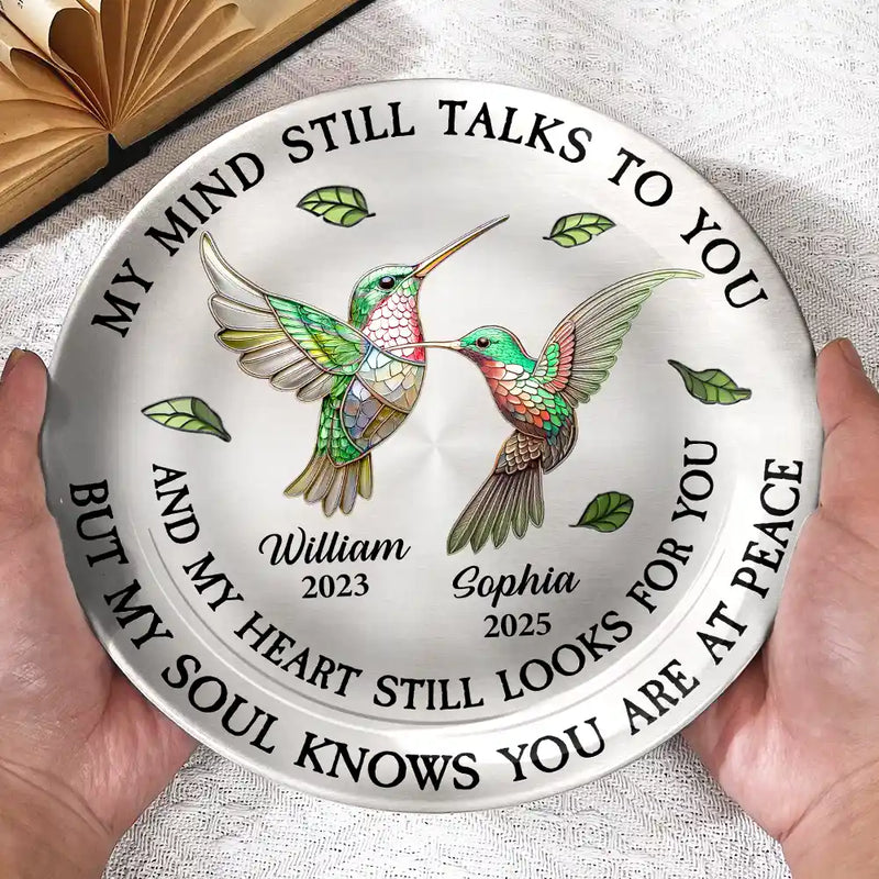 Memorial,Family,Sad,Gift For Grandparents,Parents - Memorial My Mind Still Talks To You - Personalized Ceramic Plate
