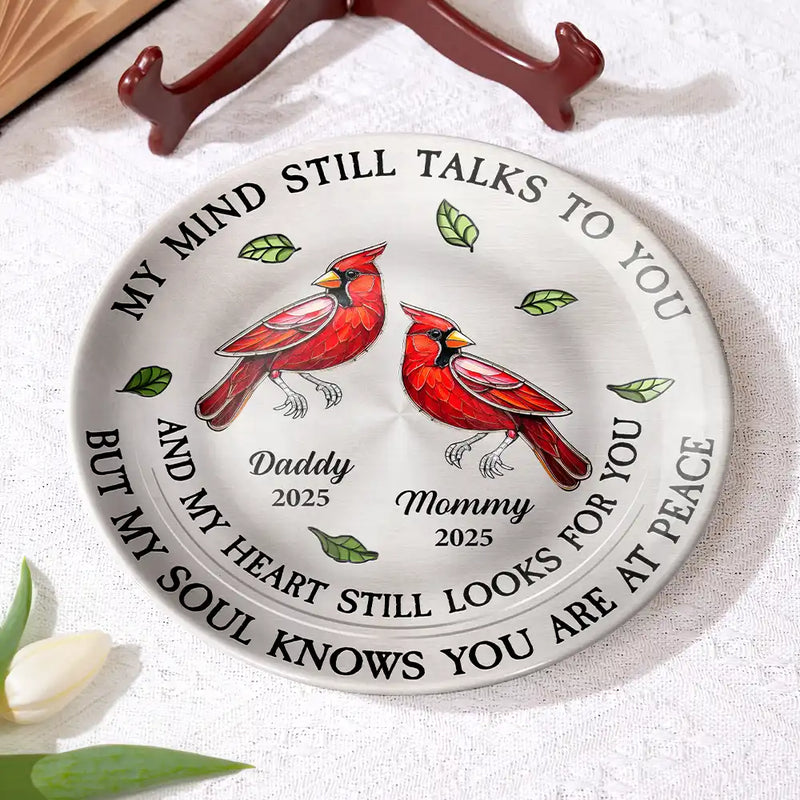Memorial,Family,Sad,Gift For Grandparents,Parents - Memorial My Mind Still Talks To You - Personalized Ceramic Plate
