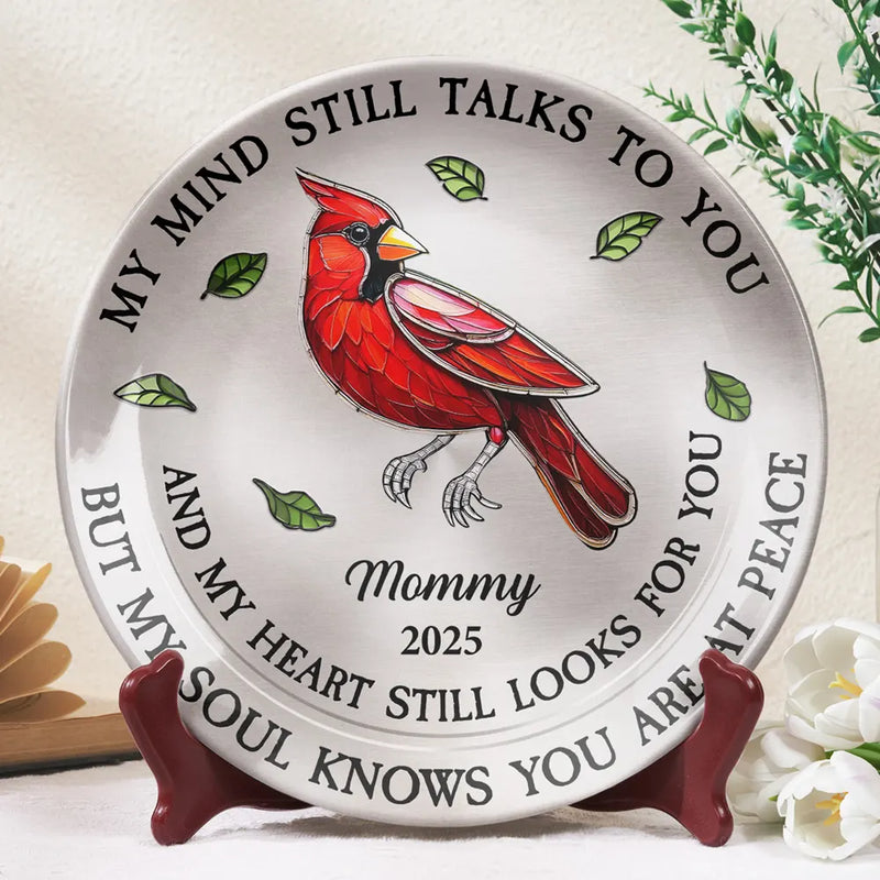 Memorial,Custom Photo,Family,Sad,Gift For Grandparents,Parents - Memorial My Mind Still Talks To You - Personalized Ceramic Plate
