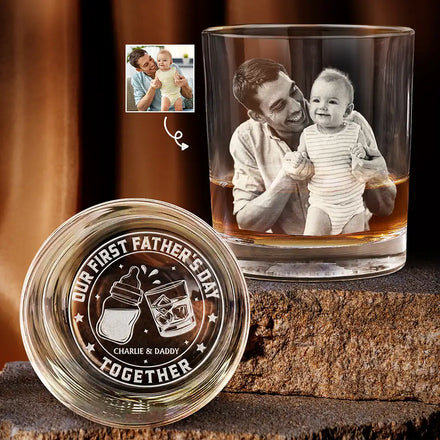 Custom Photo Our First Father's Day Together - Personalized Engraved Whiskey Glass