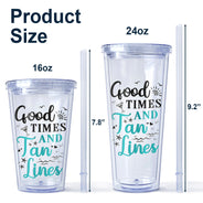 Salty Lil' Beach Tanned And Tipsy Pool Hair Don't Care - Birthday, Anniversary, Travel, Vacation Gift For Girl, Bestie, Sister - Personalized Acrylic Insulated Tumbler With Straw