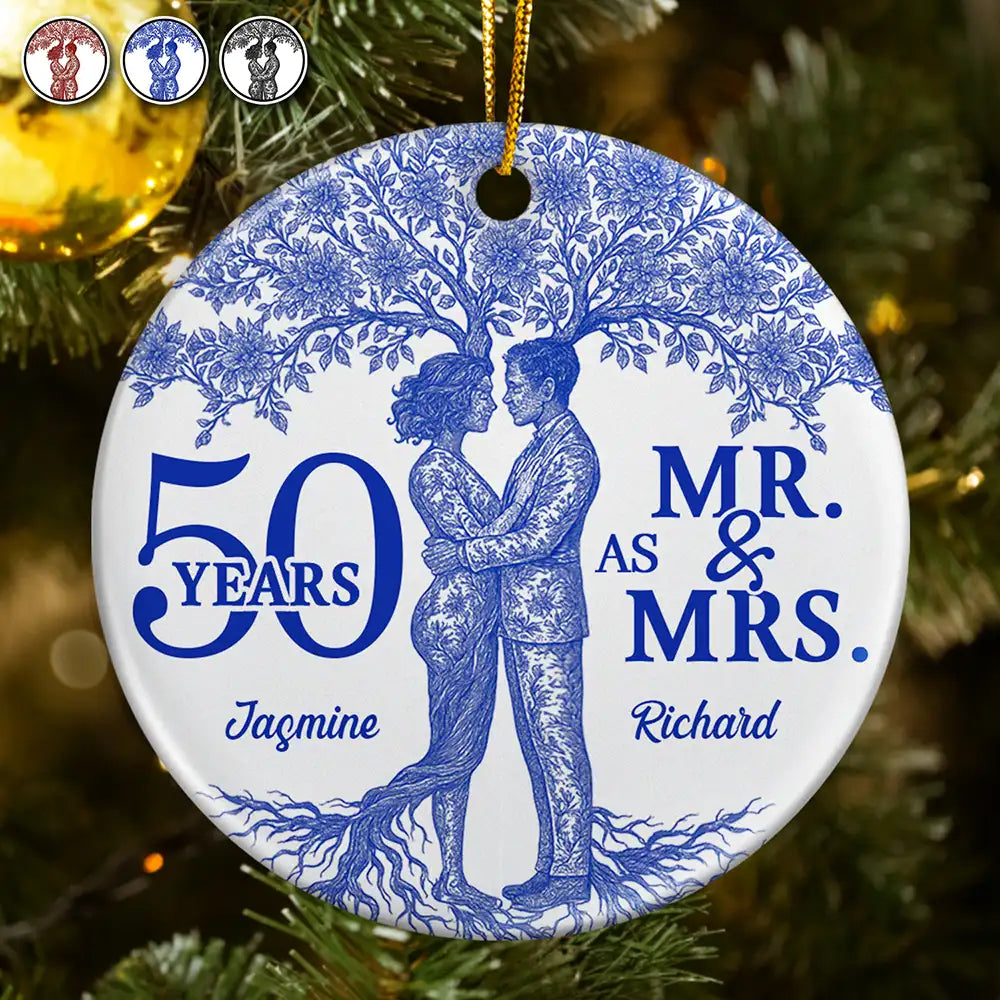 Wedding,Anniversary,Gift For Couples,Gift For Husband,Gift For Wife,Love,Christmas - Toile De Jouy Couple Wedding Anniversary Gift - Personalized Circle Ceramic Ornament