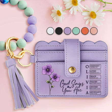 God Says I Am Name Letter In Bible - Personalized Keychain Wristlet Leather Wallet