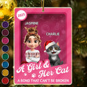 Pet Lovers,Pet Mom,Pet Dad,Cat Lovers,Cat Mom,Cat Dad,Christmas,Top Market,Happy - A Girl & Her Cats Unbreakable Bond Toy Box - Personalized Custom Shaped Acrylic Ornament