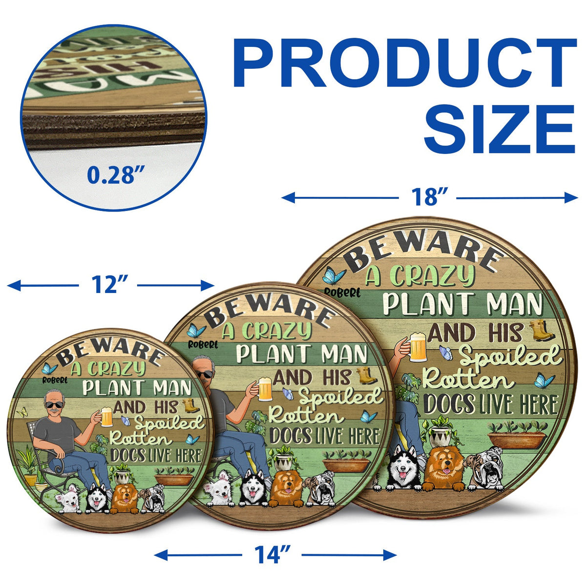 Beware A Crazy Plant Lady & Her Spoiled Rotten Dogs Live Here Gardening - Garden Sign, Birthday, Housewarming Gift For Her, Him, Gardener, Outdoor Decor - Personalized Custom Wood Circle Sign
