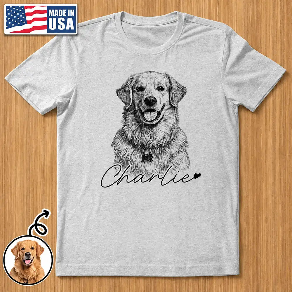 Custom Photo,Family,Pet Lovers,Happy,Gift For Bestie,Non-Eng,Photo - Pencil Sketch,Playful - Custom Photo Pencil Sketch Family Besties Dog Cat Portrait - Personalised T Shirt