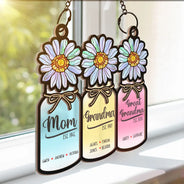 Flower Mason Jar Mom Grandma Great Grandma - Personalized Window Hanging Suncatcher Ornament