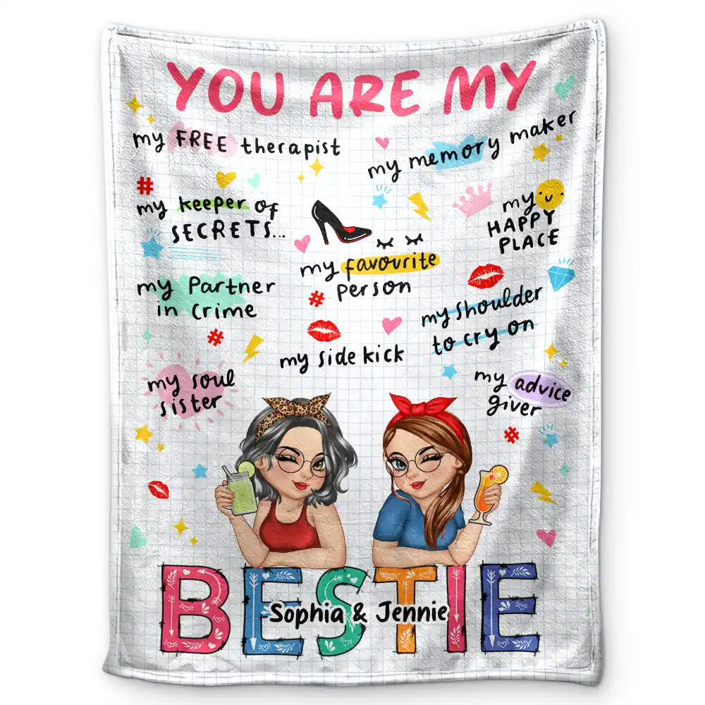 You Are My Bestie Cartoon - Personalized Fleece Blanket, Sherpa Blanket