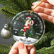 Gift For Couples, Gift For Husband, Gift For Wife, Gift For Boyfriend, Gift For Girlfriend - Christmas Couple Kissing Forever Yours - Personalized Circle Glass Ornament