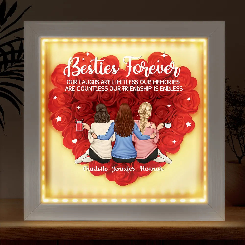 Besties Forever Our Friendship Is Endless - Personalized LED Light Flower Shadow Box