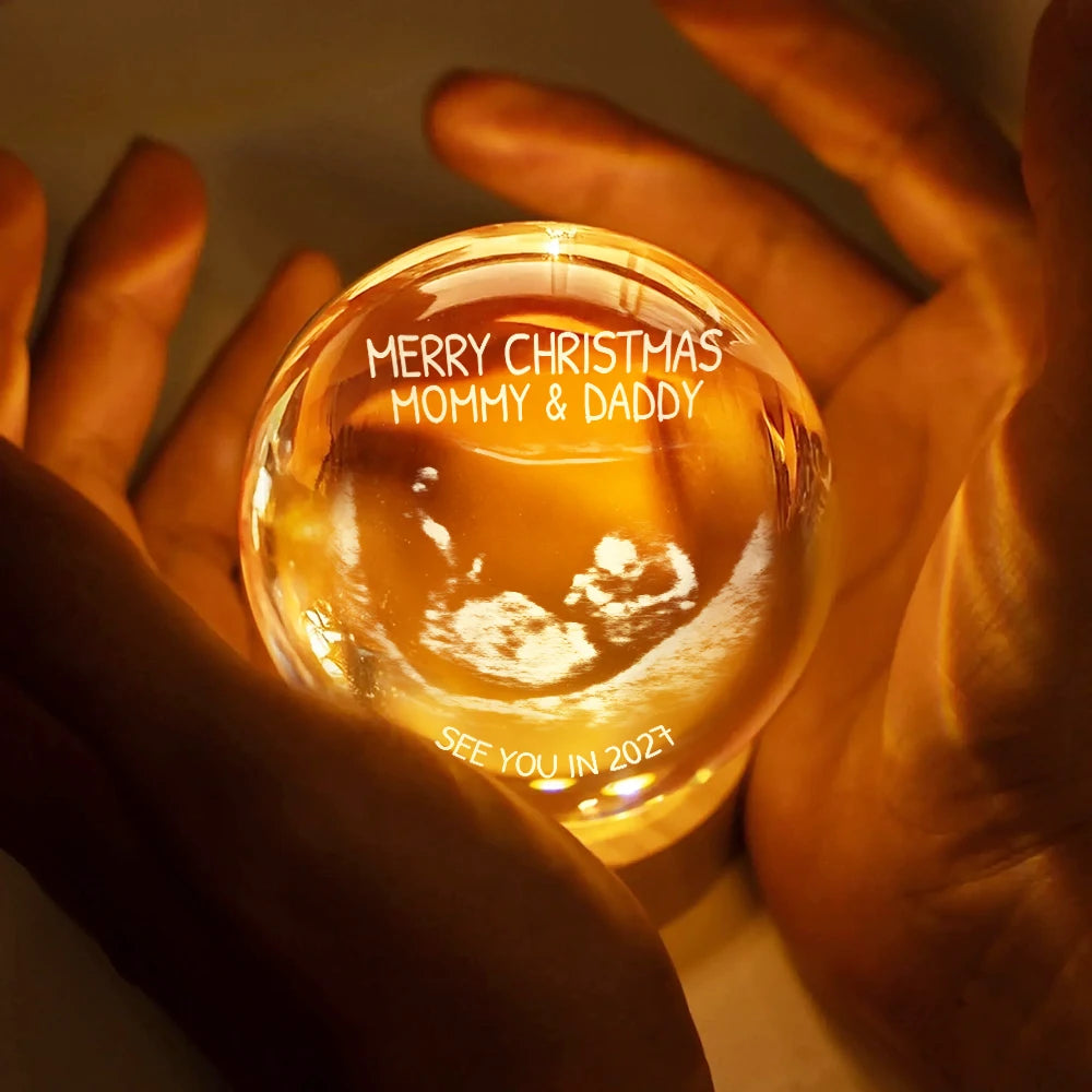 Custom Photo,Christmas,New Dad,New baby,New Mom,Happy - Custom Photo Baby Expecting See You In 2027 - Personalized Crystal Globe Lamp