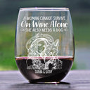 Pet Lovers, Pet Mom, Pet Dad, Happy - Custom Photo Pencil Sketch Pet Portrait A Woman & Her Dog - Personalized Stemless Wine Glass