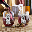 Custom Photo Pencil Sketch Pet Portrait A Woman & Her Dog - Personalized Stemless Wine Glass