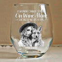 Custom Photo Pencil Sketch Pet Portrait A Woman & Her Dog - Personalized Stemless Wine Glass