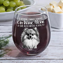 Custom Photo Pencil Sketch Pet Portrait A Woman & Her Dog - Personalized Stemless Wine Glass
