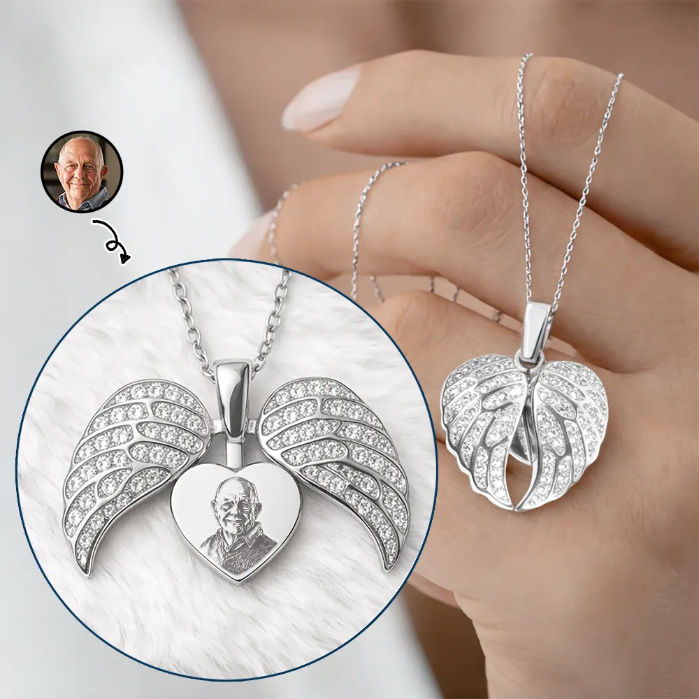 Custom Photo Pencil Sketch Portrait In Memorial Of Loved One - Personalized Hidden Message Necklace