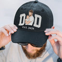 Custom Photo,Gift For Father,Happy,Non-Eng,Photo - Faceless Portrait  - Custom Photo Faceless Portrait Mom Dad Est. Embroidery Effect - Personalized Vintage Washed Denim Cap