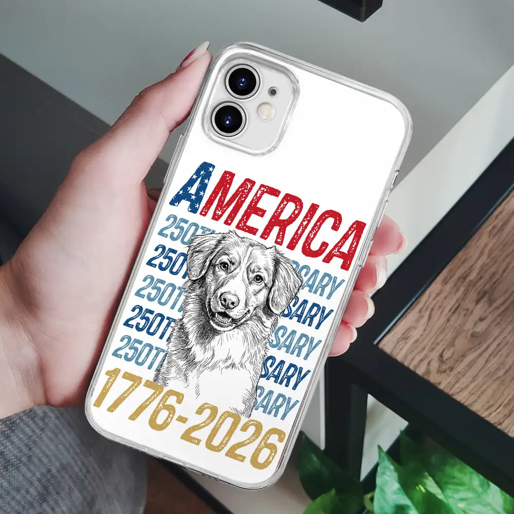 America 250th, Custom Photo, Independence Day, Art Design, Pet Lovers, Proud, Photo - Pencil Sketch - White BG - Custom Photo Pencil Sketch Art Dog Cat America 250th Anniversary - Personalized Clear Phone Case