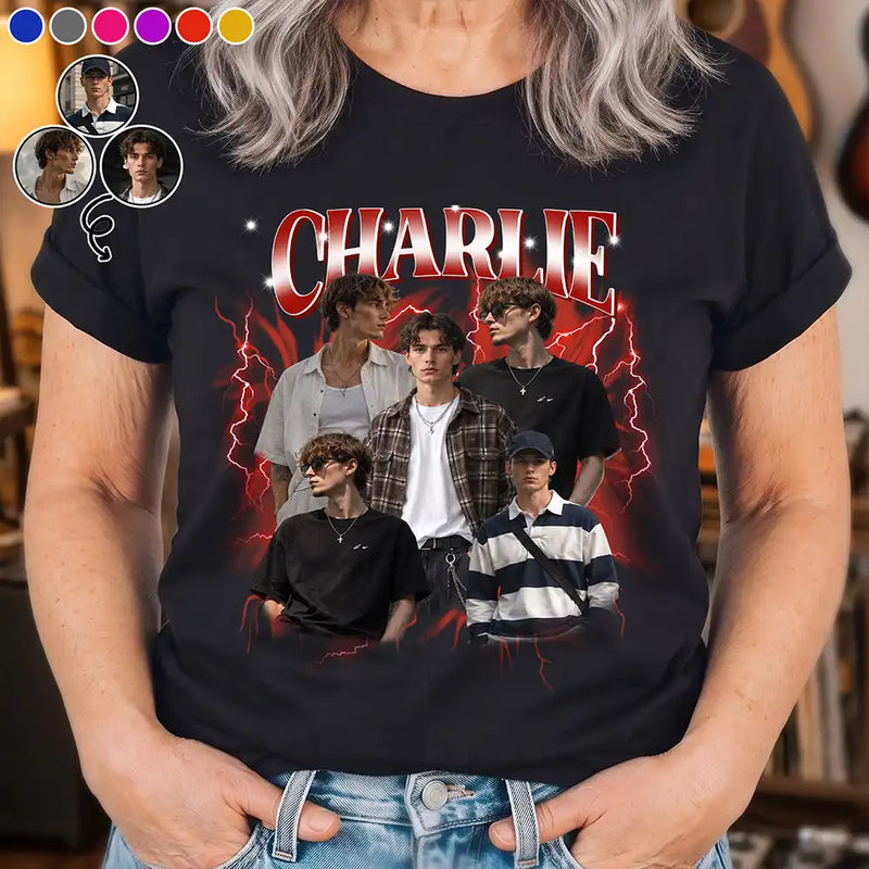 Custom Photo, Art Design, Gift For Couples, Humorous, Photo Collage - Custom Photo Collage Portrait Vintage Bootleg Shirt - Personalized T Shirt
