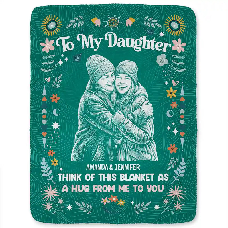 Art Design,Gift For Cousin,Christmas,Gift For Sister,Gift For Sibling,Custom Photo,Cozy,Photo - Pencil Sketch - Dark BG-Custom Photo White Pencil Sketch Art Think Of This Blanket As A Hug - Personalized Fleece Blanket, Sherpa Blanket