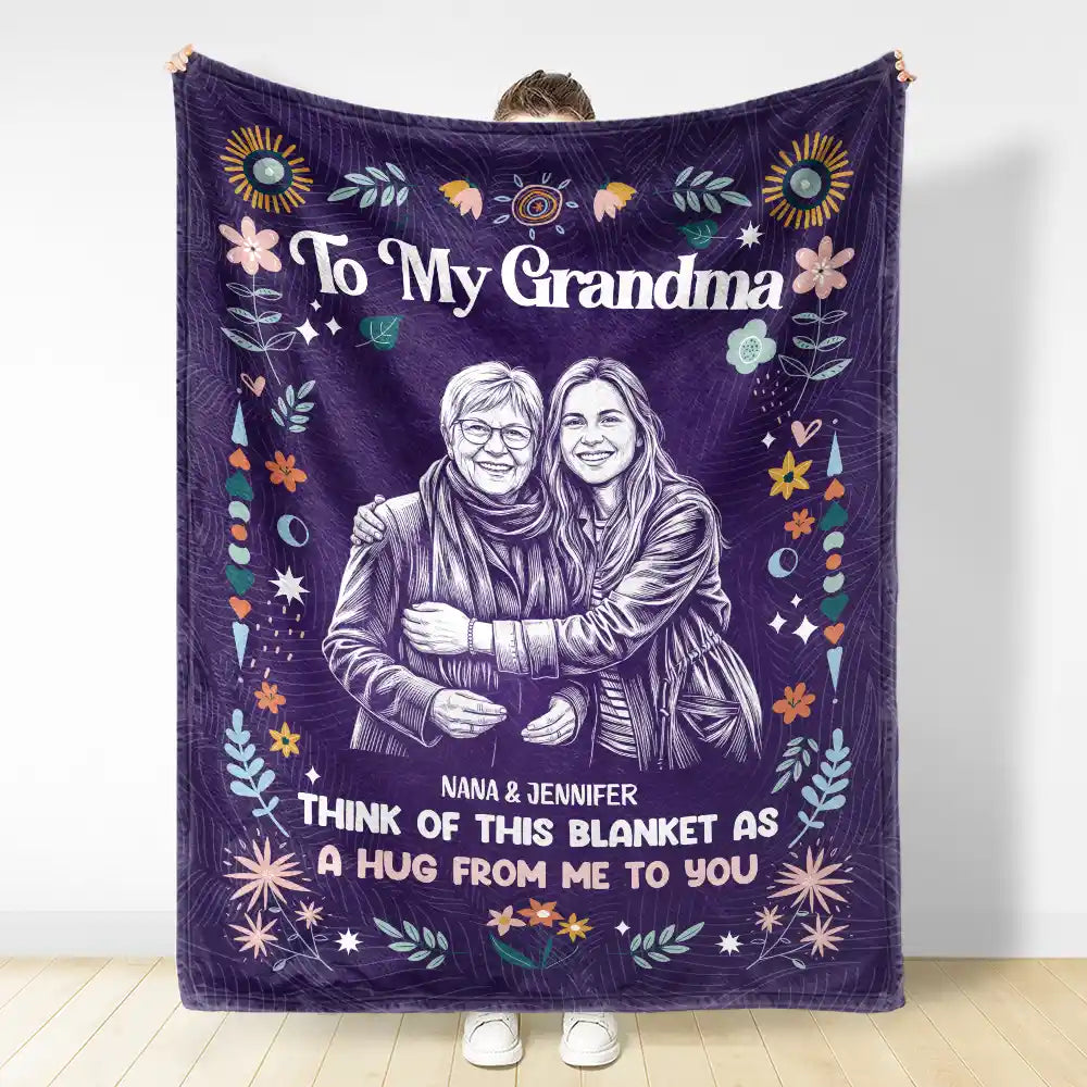 Art Design,Gift For Cousin,Christmas,Gift For Sister,Gift For Sibling,Custom Photo,Cozy,Photo - Pencil Sketch - Dark BG-Custom Photo White Pencil Sketch Art Think Of This Blanket As A Hug - Personalized Fleece Blanket, Sherpa Blanket