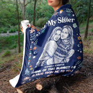 Art Design,Gift For Cousin,Christmas,Gift For Sister,Gift For Sibling,Custom Photo,Cozy,Photo - Pencil Sketch - Dark BG-Custom Photo White Pencil Sketch Art Think Of This Blanket As A Hug - Personalized Fleece Blanket, Sherpa Blanket
