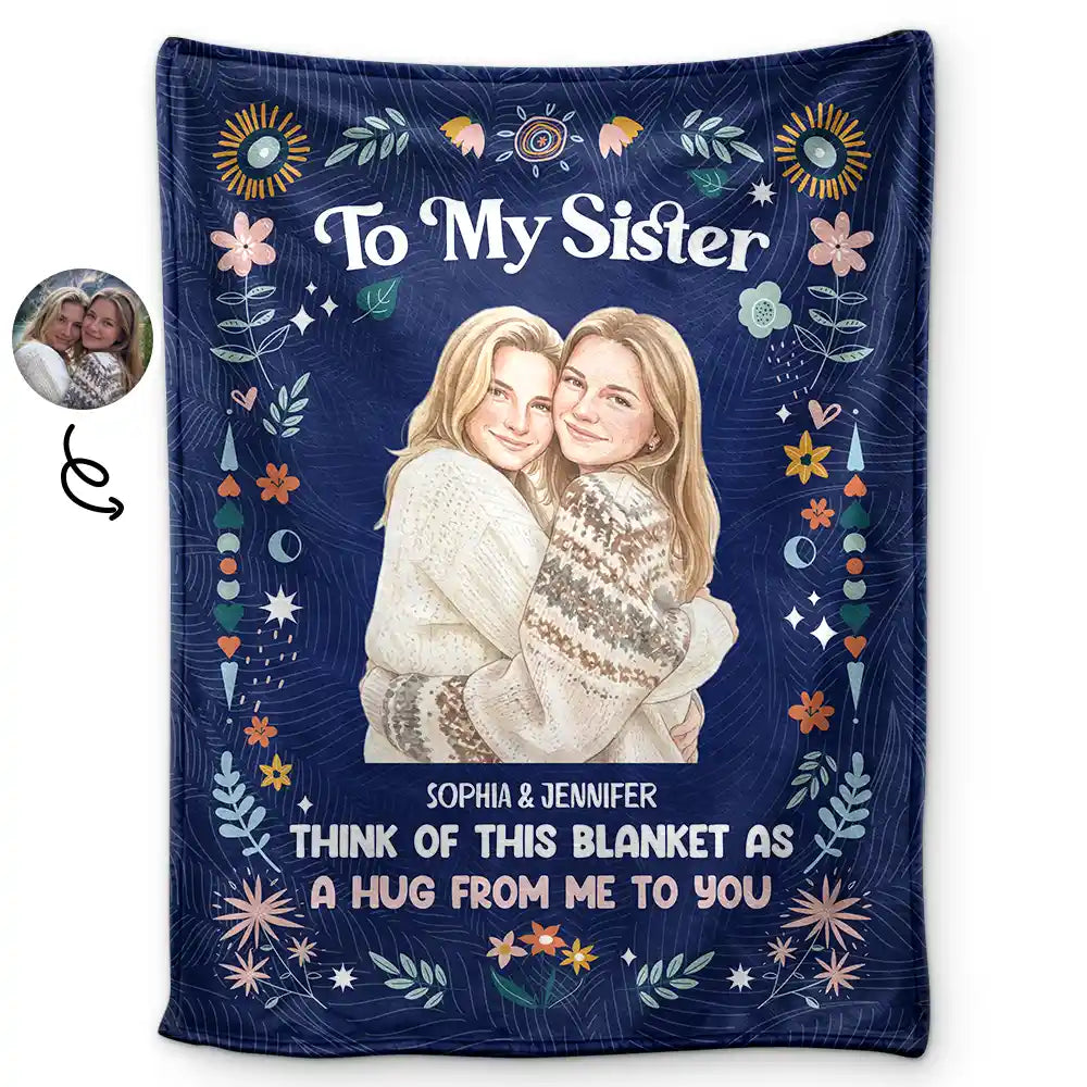 Custom Photo Realistic Watercolor Art Think Of This Blanket As A Hug - Personalized Fleece Blanket, Sherpa Blanket