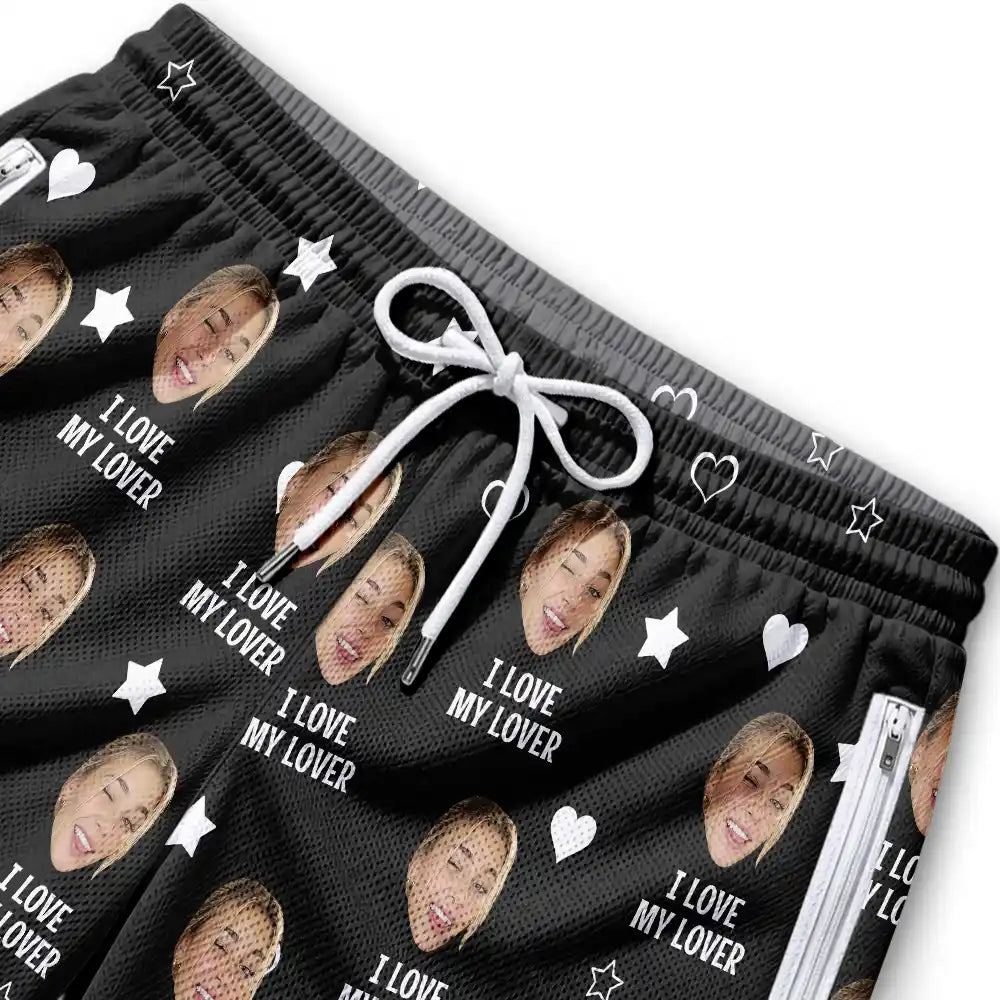 Gift For Husband, Humorous, Beach, Custom Photo, Summer, Gift For Couples, Cut-Face Photo, Custom Text - Custom Photo I Love My Wife Thanks For All The Orgasms - Personalized Swim Trunks With Liner