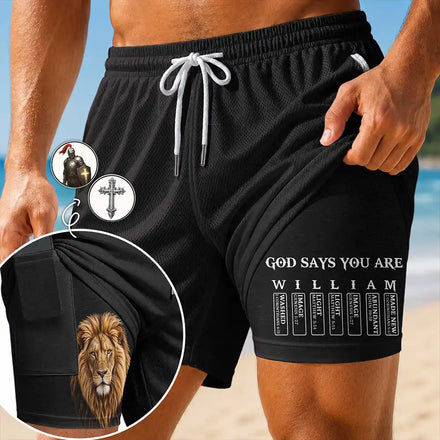 Hidden Bible Verses God Says You Are For Him, Husband, Son - Personalized Swim Trunks With Liner
