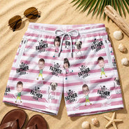 Adorable,Gift For Father,Beach,Custom Photo,Summer,Cut-Face Photo,Icon - Custom Photo Best Dad Grandpa Funny Face With Kids - Personalized Swim Trunks With Liner