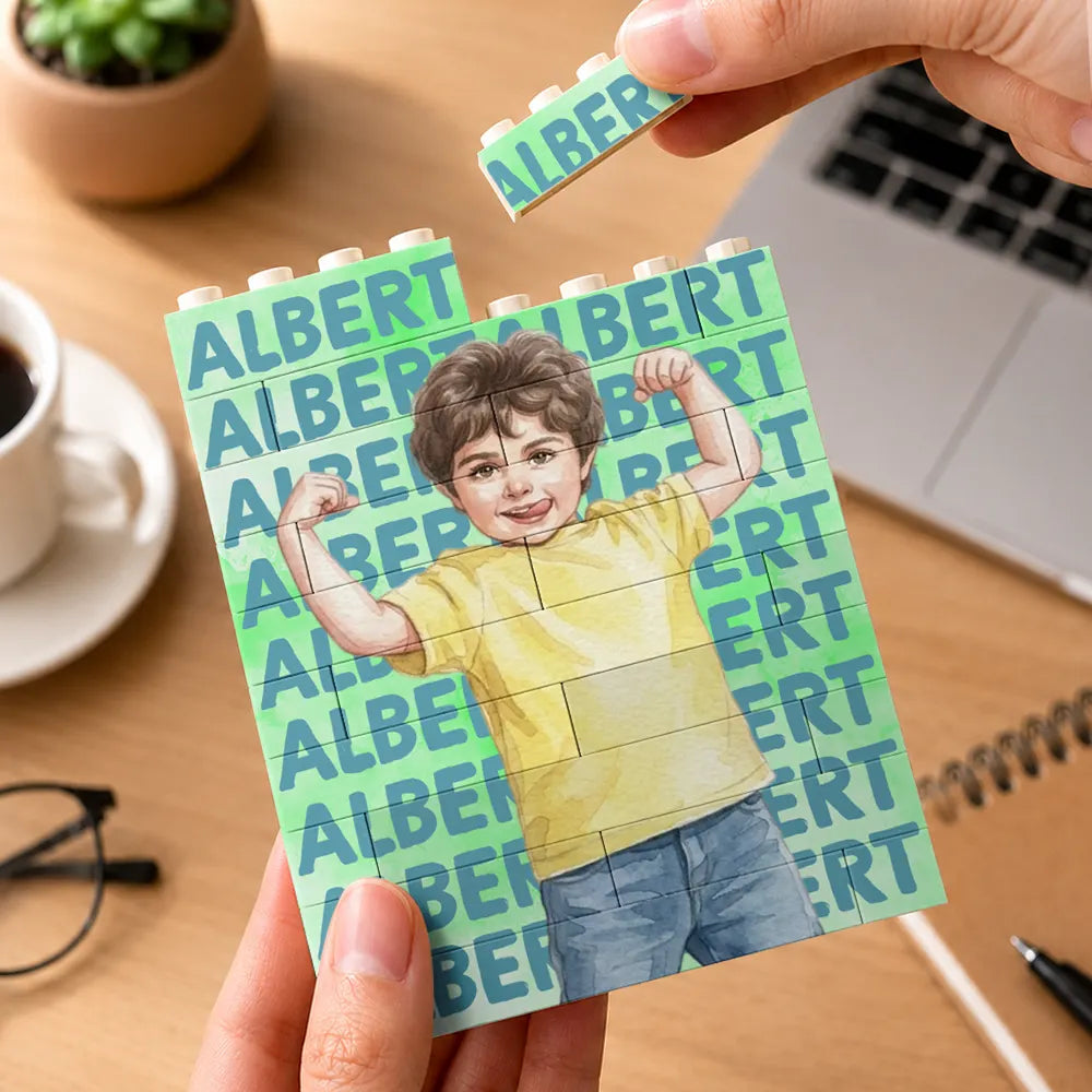 Adorable,Art Design,Back To School,Gift For Kids,Photo - Watercolor - Remove BG - Custom Photo Realistic Watercolor Art Kid Portrait With Name - Personalized Building Block Pen Holder