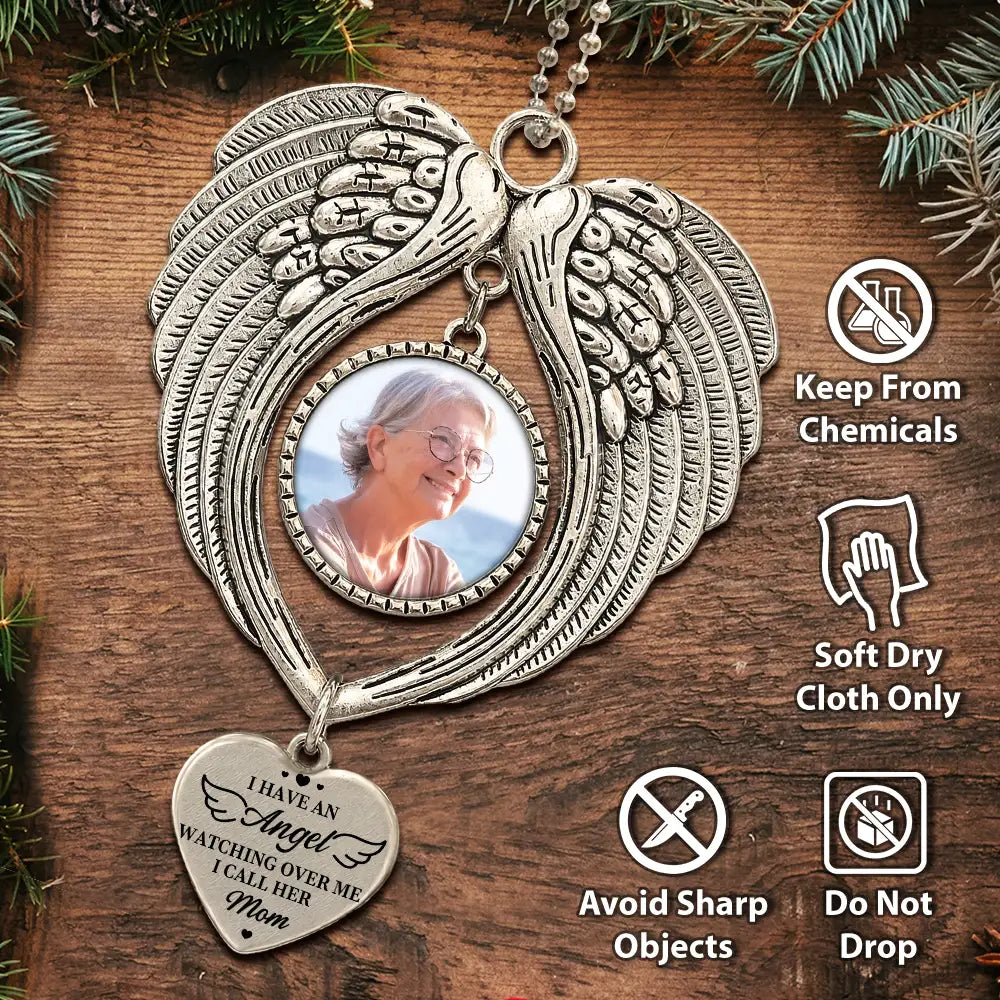 Sentimental,Christmas,Custom Photo,Pet Lovers,Memorial,Upload Full Photo - Custom Photo Memorial Pet I Will Carry You With Me - Personalized Angel Wings Photo Ornament