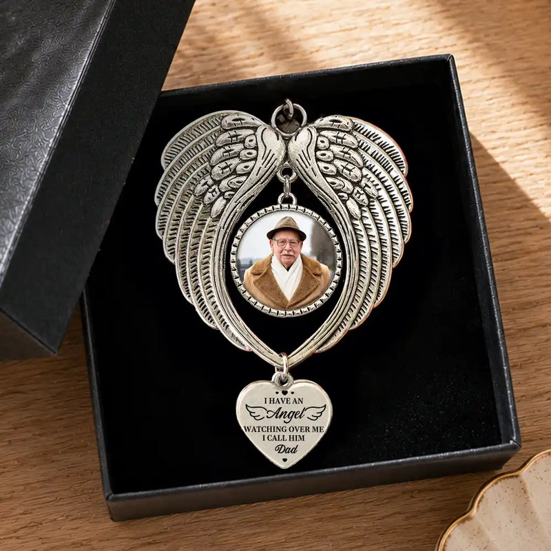 Sentimental,Christmas,Custom Photo,Pet Lovers,Memorial,Upload Full Photo - Custom Photo Memorial Pet I Will Carry You With Me - Personalized Angel Wings Photo Ornament