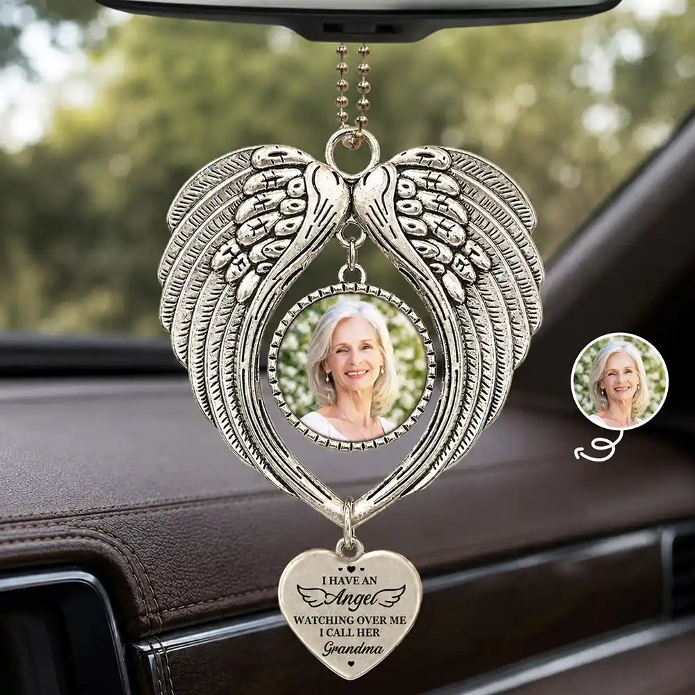 Christmas,Custom Photo,Sympathetic,Family,Memorial,Upload Full Photo - Custom Photo Memorial I Have An Angel Watching Over Me - Personalized Angel Wings Photo Ornament