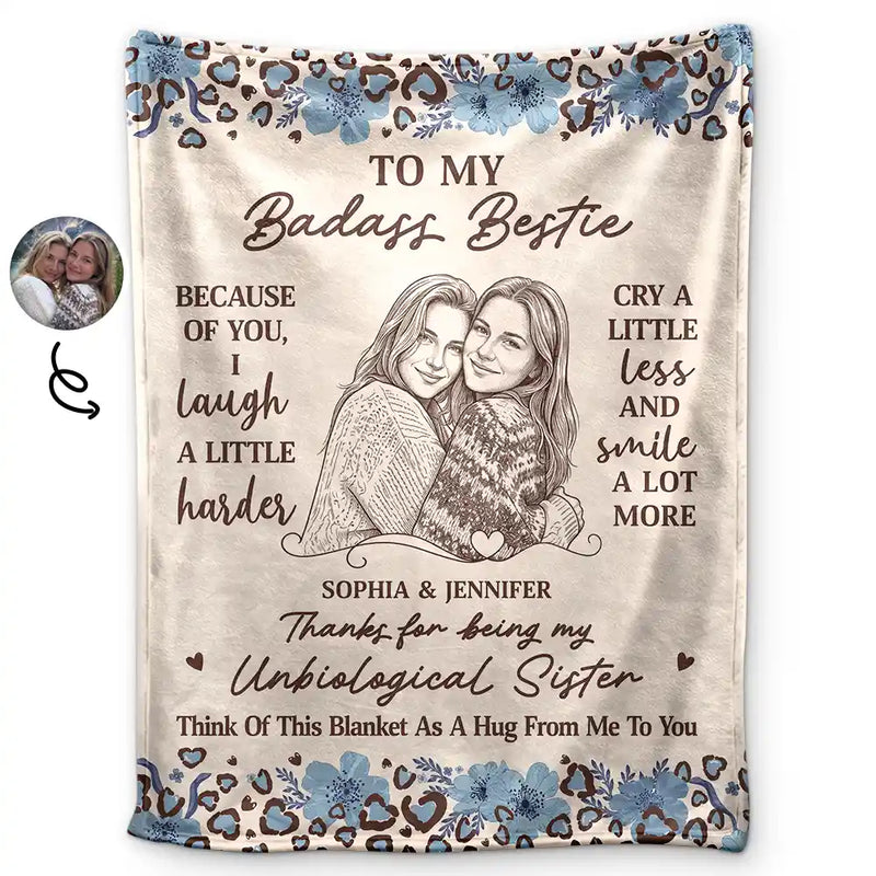 Grateful,Art Design,Gift For Bestie,Christmas,Photo - Ink Drawing - Custom Photo Ink Drawing Thanks For Being My Unbiological Sister - Personalized Fleece Blanket, Sherpa Blanket