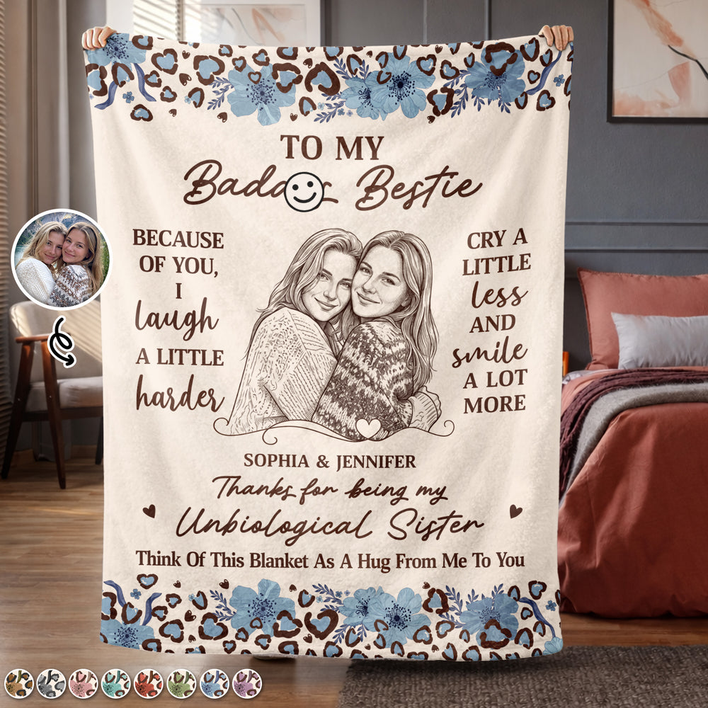 Custom Photo Ink Drawing Thanks For Being My Unbiological Sister - Personalized Fleece Blanket, Sherpa Blanket