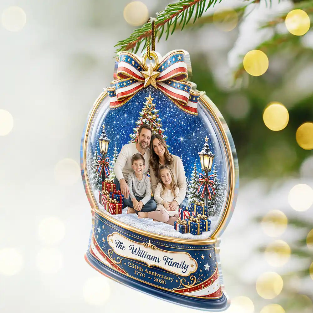Independence Day,America 250th,Christmas,Proud,Custom Photo,Family,Remove BG Photo - Custom Photo Christmas 250th Anniversary Family Wrapped In Love - Personalized Custom Shaped Acrylic Ornament