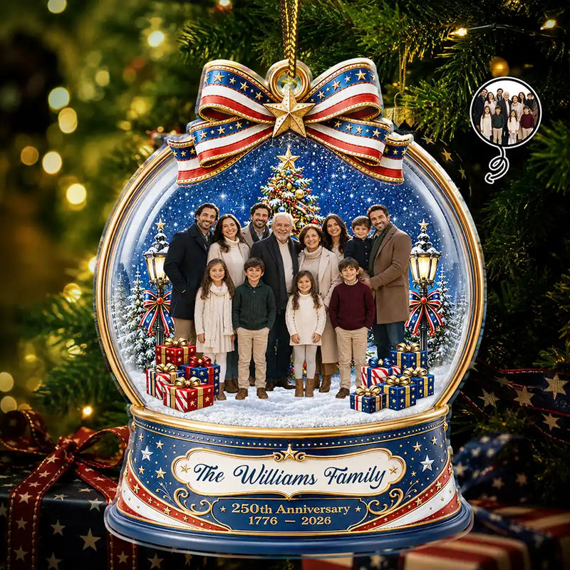 Independence Day,America 250th,Christmas,Proud,Custom Photo,Family,Remove BG Photo - Custom Photo Christmas 250th Anniversary Family Wrapped In Love - Personalized Custom Shaped Acrylic Ornament