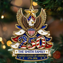 Independence Day,America 250th,Christmas,Proud,Family,Custom Text - Christmas America 250th Anniversary Stars Stripes Forever - Personalized Custom Shaped Acrylic Ornament