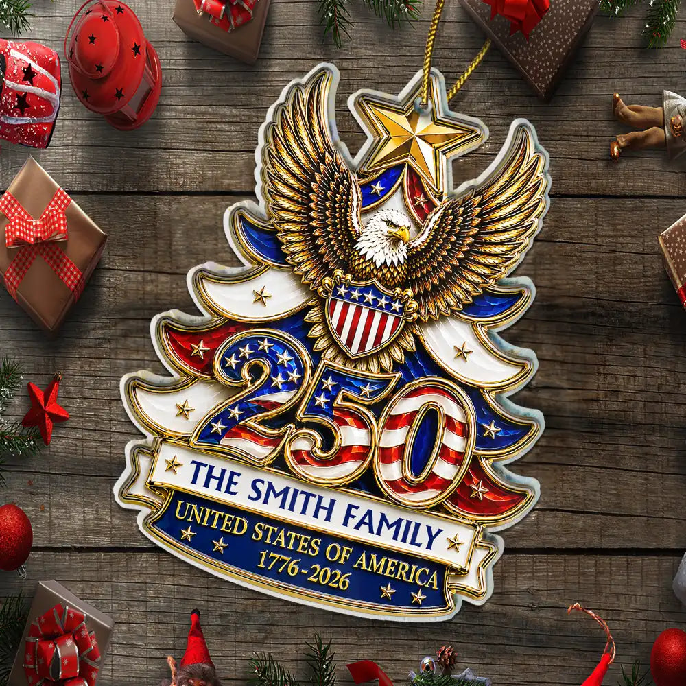 Independence Day,America 250th,Christmas,Proud,Family,Custom Text - Christmas America 250th Anniversary Stars Stripes Forever - Personalized Custom Shaped Acrylic Ornament