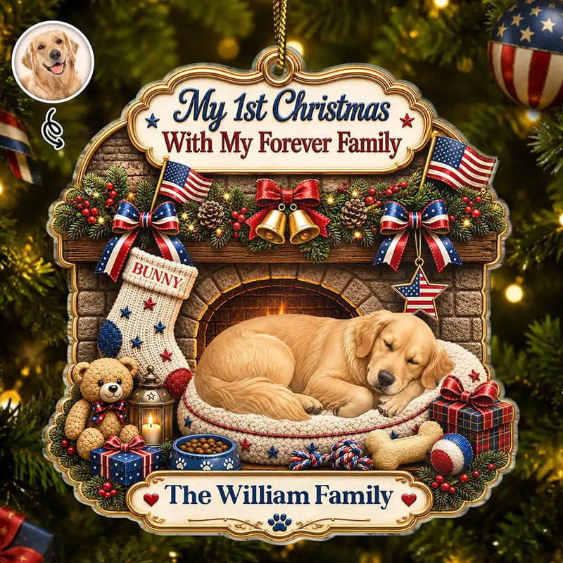 Independence Day,Art Design,America 250th,Playful,Christmas,Pet Lovers,Photo - Sleeping Dog Cat Baby - Custom Photo Sleeping Angel Adorable Dog Cat First Christmas With My Forever Family - Personalized Custom Shaped Acrylic Ornament
