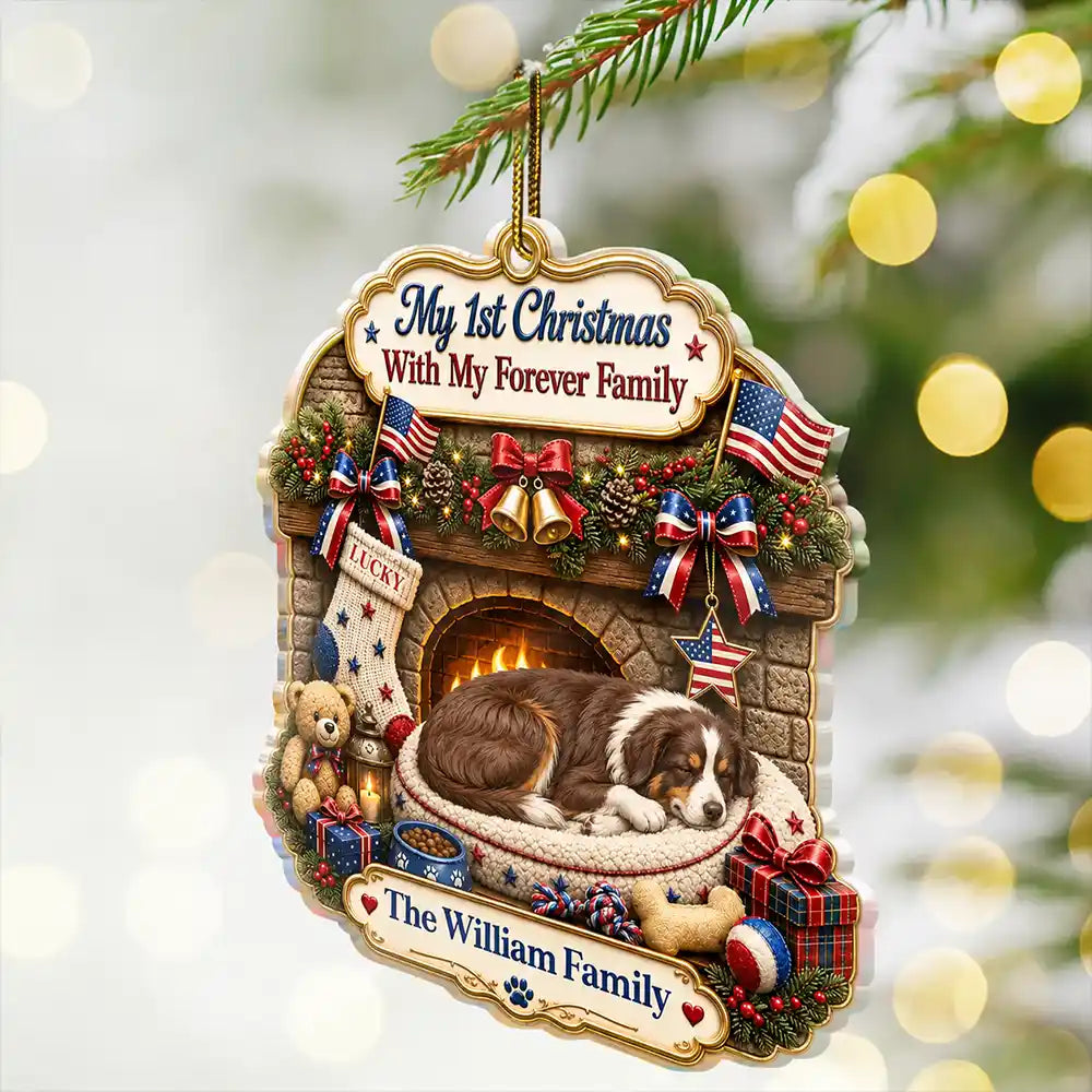 Independence Day,Art Design,America 250th,Playful,Christmas,Pet Lovers,Photo - Sleeping Dog Cat Baby - Custom Photo Sleeping Angel Adorable Dog Cat First Christmas With My Forever Family - Personalized Custom Shaped Acrylic Ornament
