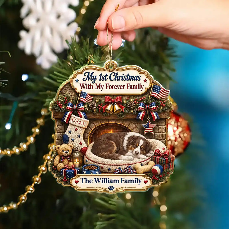 Independence Day,Art Design,America 250th,Playful,Christmas,Pet Lovers,Photo - Sleeping Dog Cat Baby - Custom Photo Sleeping Angel Adorable Dog Cat First Christmas With My Forever Family - Personalized Custom Shaped Acrylic Ornament