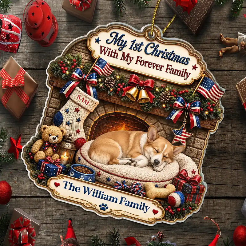 Independence Day,Art Design,America 250th,Playful,Christmas,Pet Lovers,Photo - Sleeping Dog Cat Baby - Custom Photo Sleeping Angel Adorable Dog Cat First Christmas With My Forever Family - Personalized Custom Shaped Acrylic Ornament